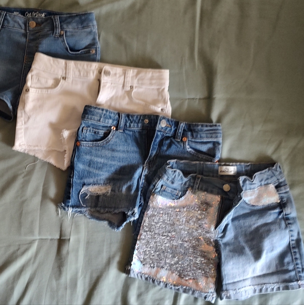 Girls denim, sequined, ripped, cut off shorts!